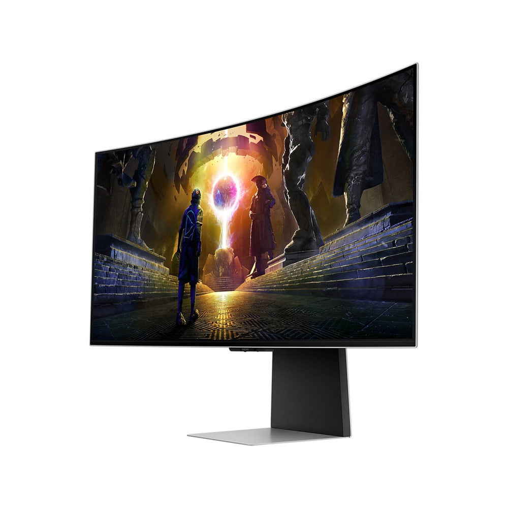 SAMSUNG 34″ Odyssey OLED G8 DG852 Curved 0.3ms 175Hz Ultra-WQHD HDMI 2.1 Speaker HDR UltraWide Smart Gaming Monitor, 34G8, Silver