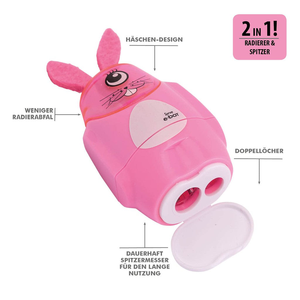 SERVE E-BOT ERASER & SHARPENER COMBO BUNNY