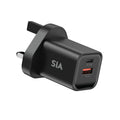 SIA WALL CHARGER GAN PD/PPS/QC 35W DUAL PORTS A+C BLACK UK SIVB35WUKP2-BK