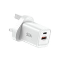 SIA WALL CHARGER GAN PD/PPS/QC 35W DUAL PORTS A+C WHITE UK SIVB35WUKP2-WT