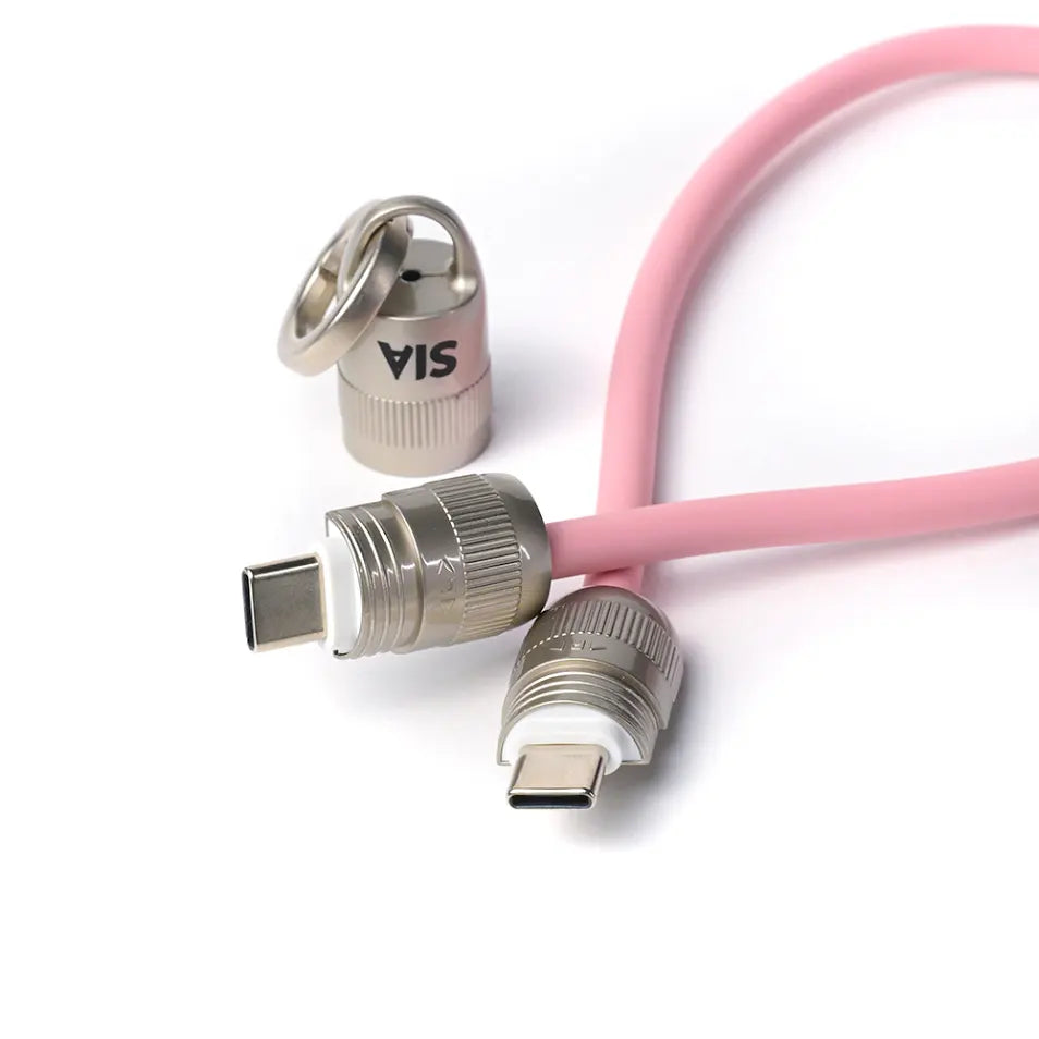 SIA powerlink SOFT RUBBER TYPE C - TYPE C LANYARD CABLE 60W 1.2M LIGHT PINK