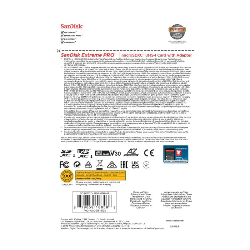 SanDisk 512GB Extreme PRO microSDXC UHS-I CARD with Adapter-Up to 200 MB/s