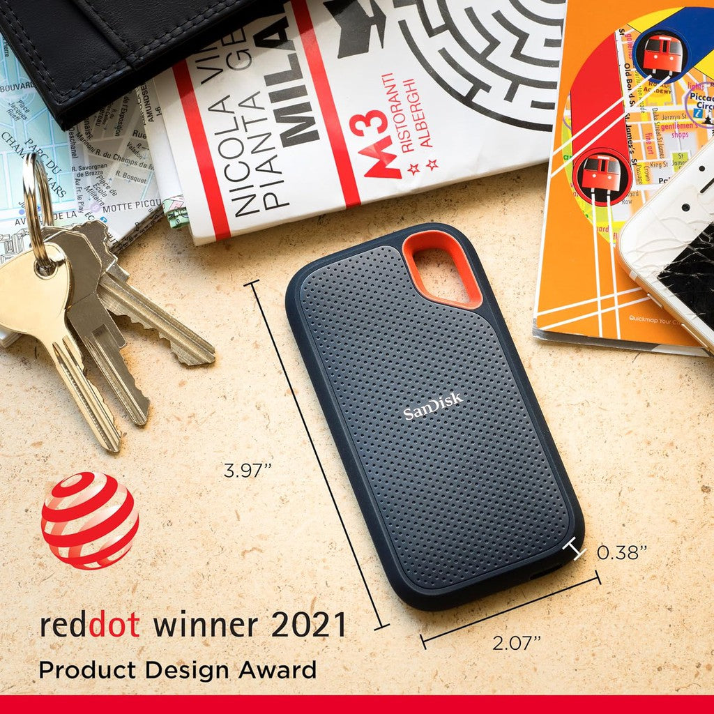 SanDisk Extreme Portable 2TB, 1050MB/s IP65 Water/dust Resistance, External SSD Black (SDSSDE61-2T00-G25)