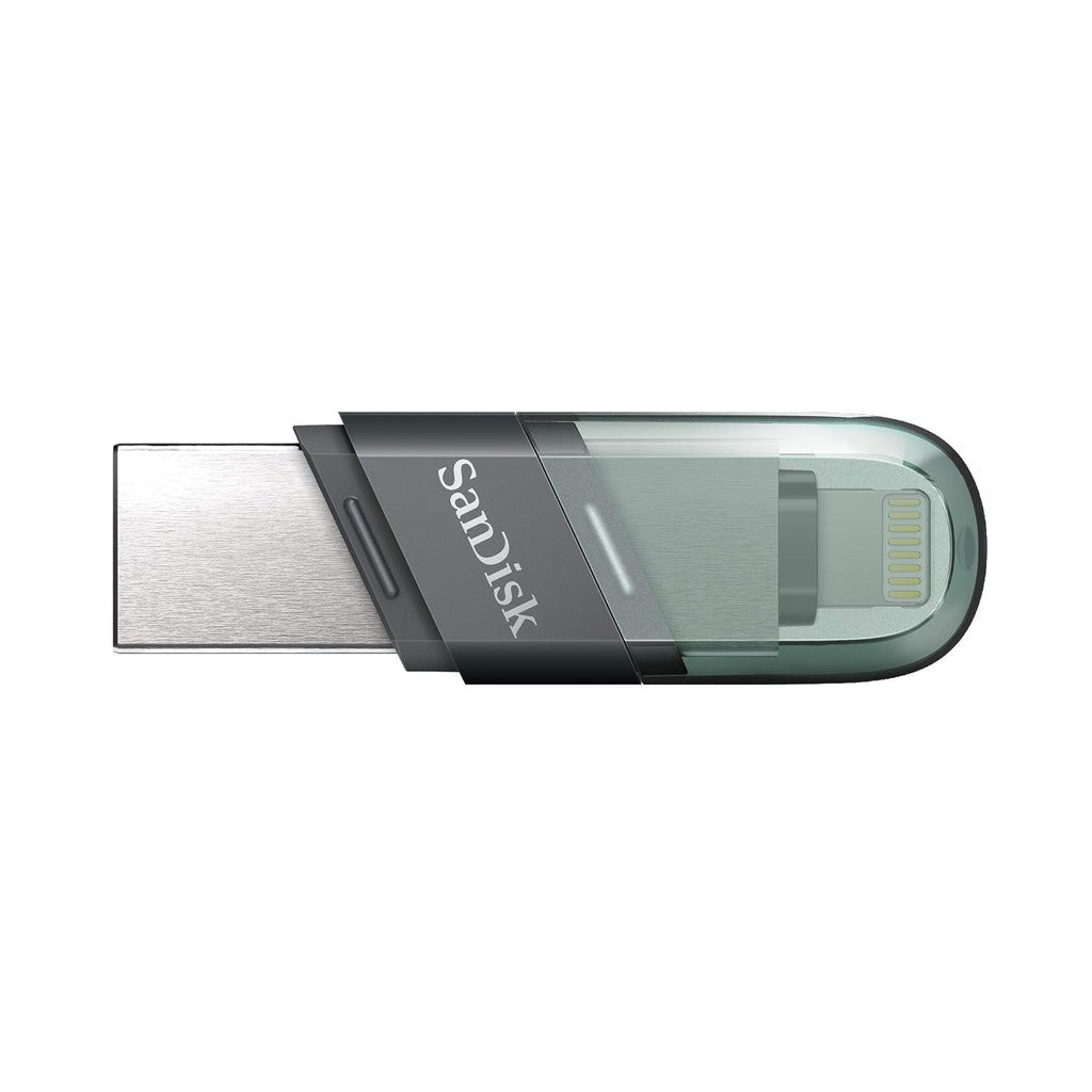SanDisk iXpand Flash Drive Flip - 256GB / USB 3.1 Gen 1 / Lightning / Black and Silver