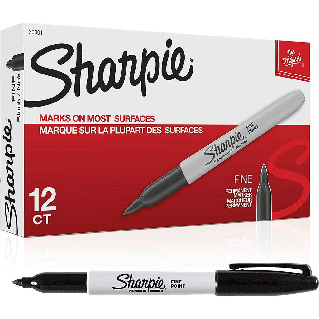 Sharpie Permanent Markers, Fine Point, Black, 12 Count