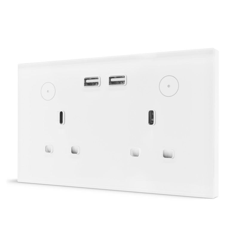 Smart Double Wallmont Socket With USB Wi-Fi - White