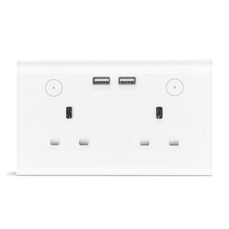 Smart Double Wallmont Socket With USB Wi-Fi - White