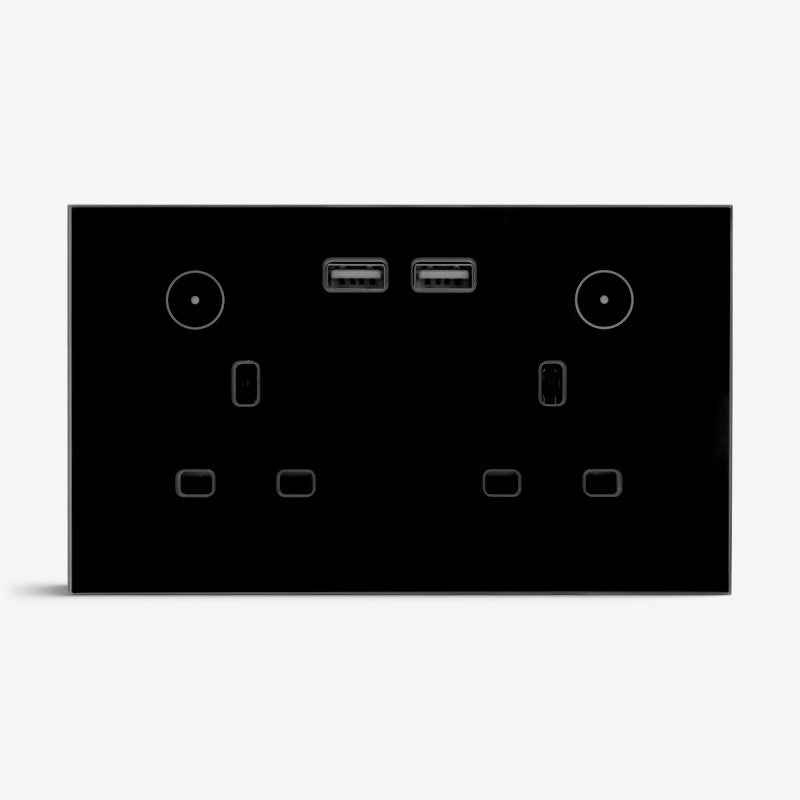 Smart Double Wallmount Socket With USB Wi-Fi - Black