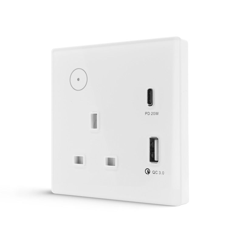 Smart Single Wallmount Socket With USB WI-Fi - White