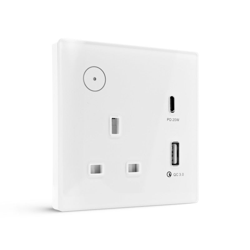 Smart Single Wallmount Socket With USB WI-Fi - White