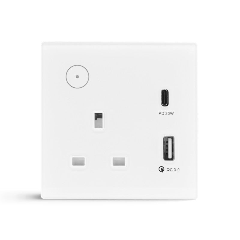 Smart Single Wallmount Socket With USB WI-Fi - White
