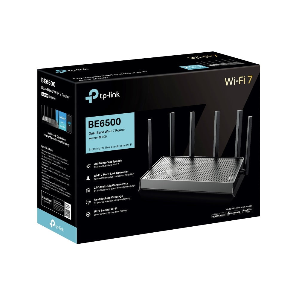 TP-Link Archer BE400 BE6500 Dual-Band Wi-Fi 7 Router, 2.5G
