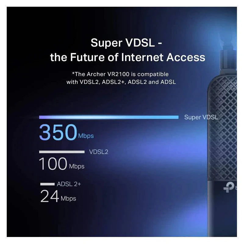 TP-Link Archer VR2100 (AC2100) VDSL/ADSL Modem Router - 5GHz (1733 Mbps) / Gigabit WAN / Gigabit LAN