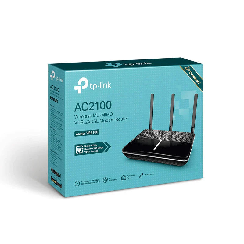 TP-Link Archer VR2100 (AC2100) VDSL/ADSL Modem Router - 5GHz (1733 Mbps) / Gigabit WAN / Gigabit LAN