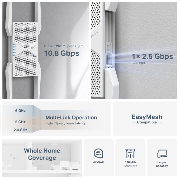 TP-Link BE11000 Tri-Band Wi-Fi 7 Range Extender