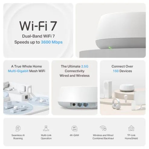 TP-Link Deco BE25 BE3600 Whole Home Mesh WiFi 7 System 2.5G, 3-Pack
