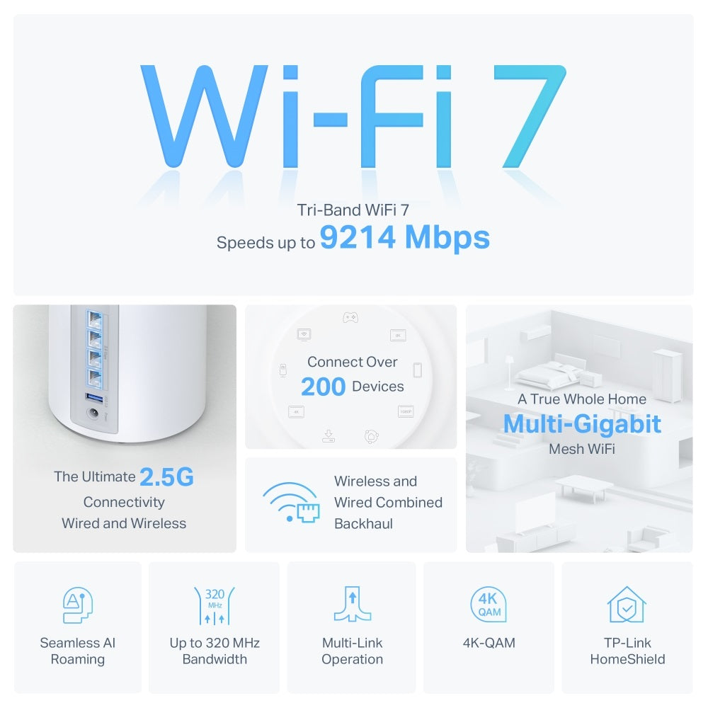 TP-Link Deco BE65 BE9300 Whole Home Mesh WiFi 7 System, 3-Pack