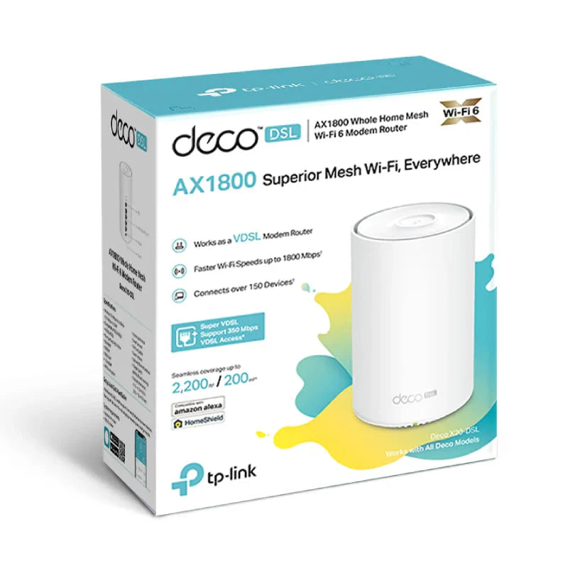 TP-Link (Deco X20-DSL) AX1800 VDSL Whole Home Mesh WiFi 6 Gateway - 5GHz (1201 Mbps) / Gigabit LAN