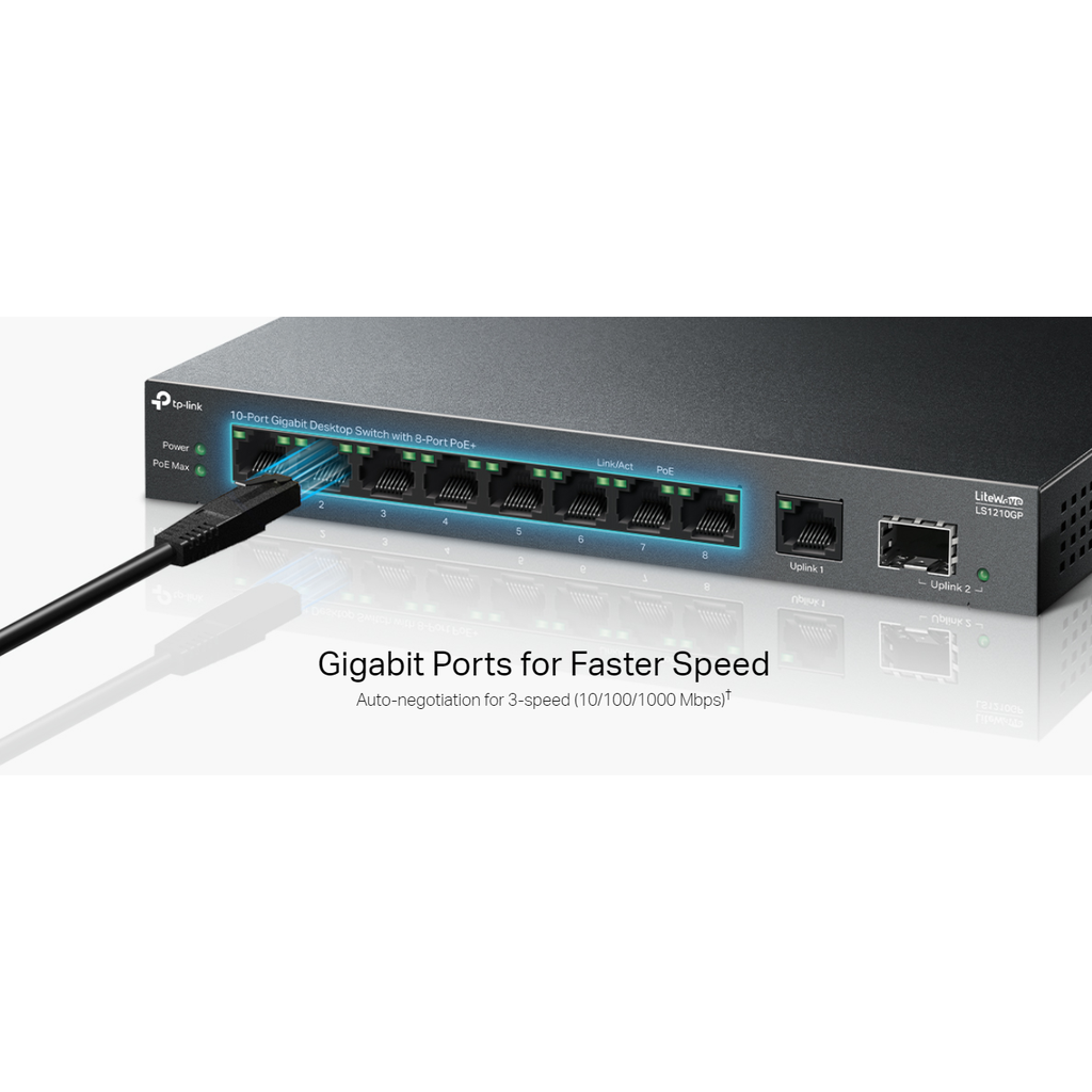 TP-Link (LS1210GP) 10-Port Gigabit Desktop Switch with 8-Port PoE+ - 20 Gbps / LAN
