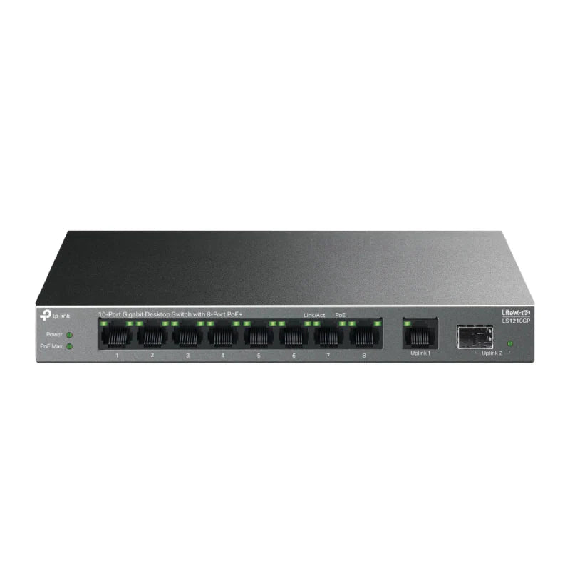 TP-Link (LS1210GP) 10-Port Gigabit Desktop Switch with 8-Port PoE+ - 20 Gbps / LAN