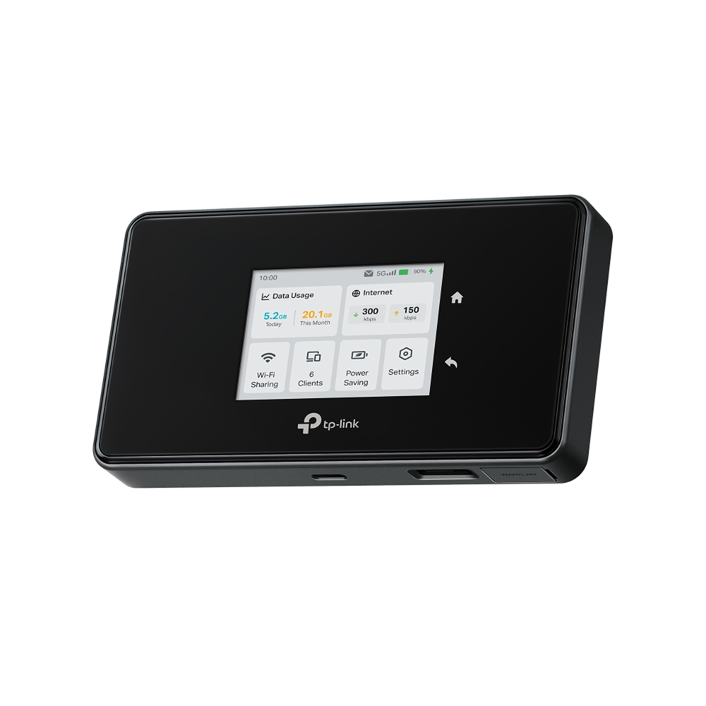 TP-Link M8550 5G WiFi 6E Tri-Band AXE3600 Gigabit WAN/LAN Port Touch Screen Mobile Router, 64 Devices