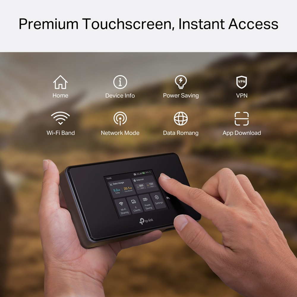 TP-Link M8550 5G WiFi 6E Tri-Band AXE3600 Gigabit WAN/LAN Port Touch Screen Mobile Router, 64 Devices