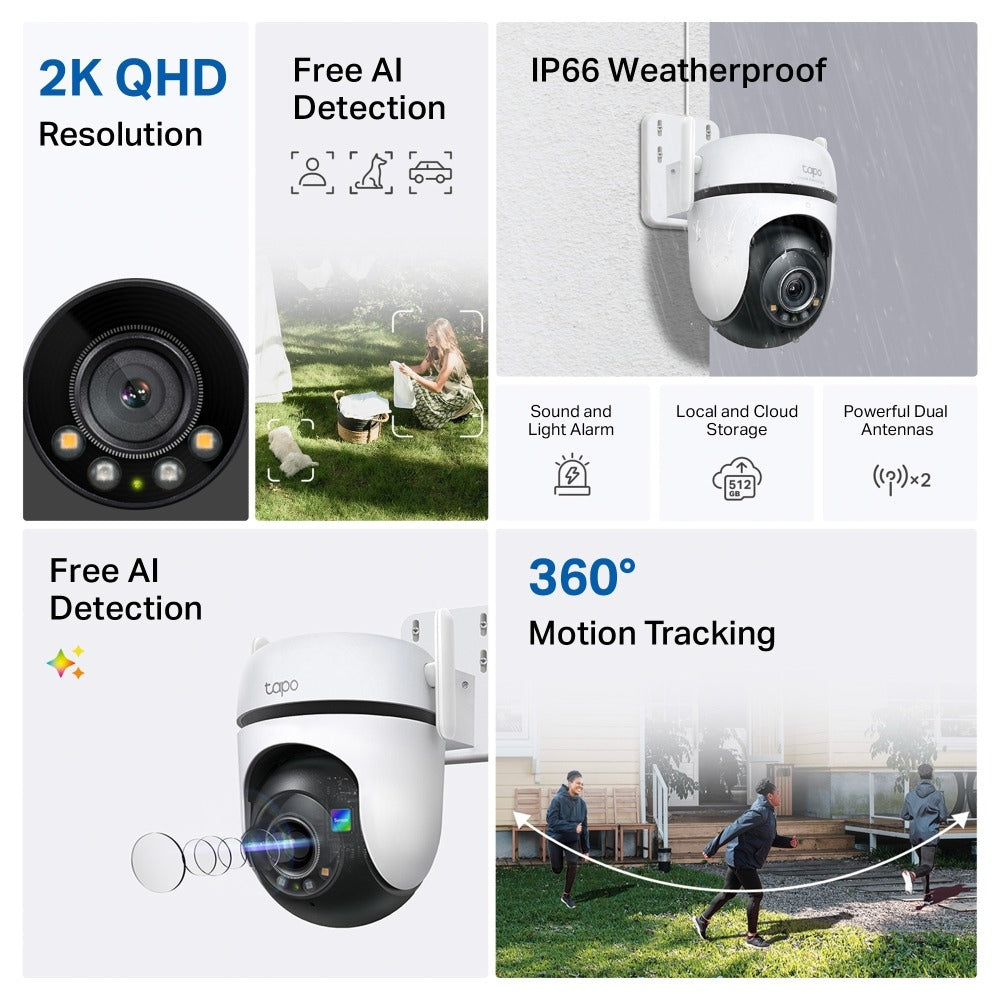 TP-Link Outdoor Pan/Tilt Security Wi-Fi Camera 2K , 512GB Micro SD Support