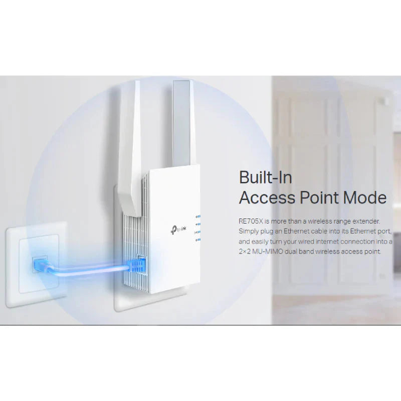 TP-Link RE705X (AX3000) Mesh Dual-Band WiFi 6 Extender - 5GHz (2402 Mbps) / Gigabit LAN