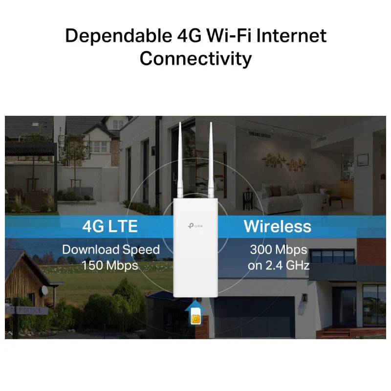 TP-Link (TL-MR100-Outdoor) 4G 300 Mbps Wi-Fi Outdoor Router - 4G / 2.4 GHz (300 Mbps) / LAN / WAN