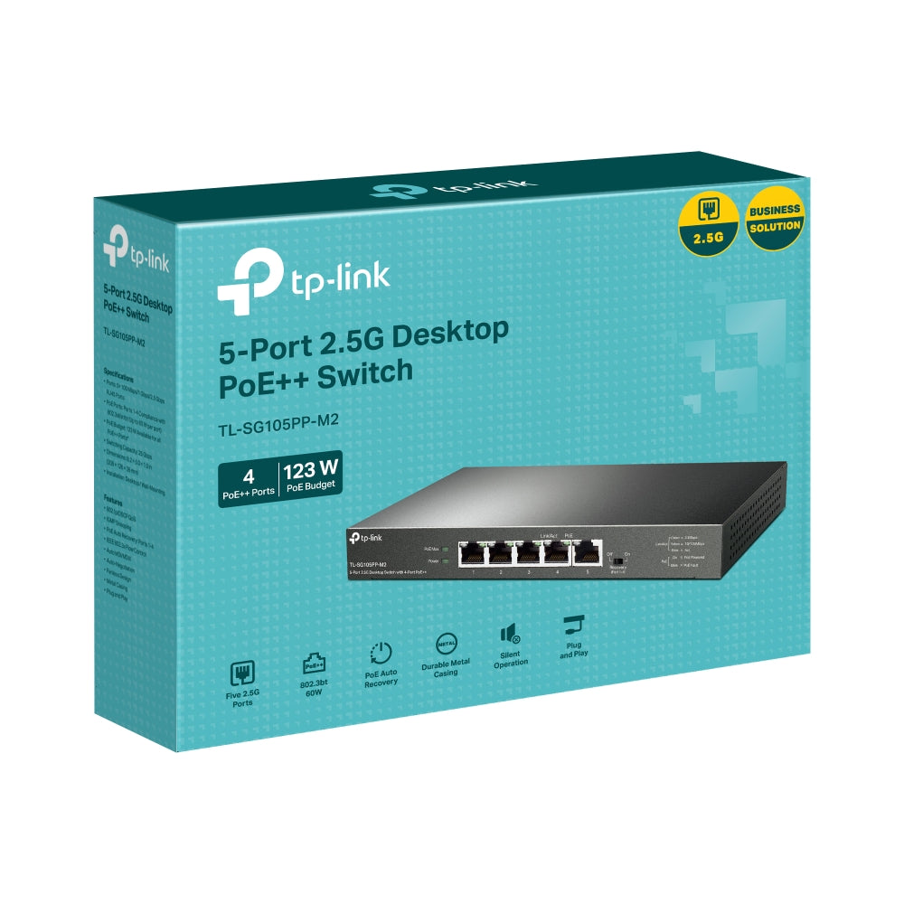 TP-Link (TL-SG105PP-M2) 5-Port 2.5G Desktop Switch with 4-Port PoE++ - 25 Gbps / LAN