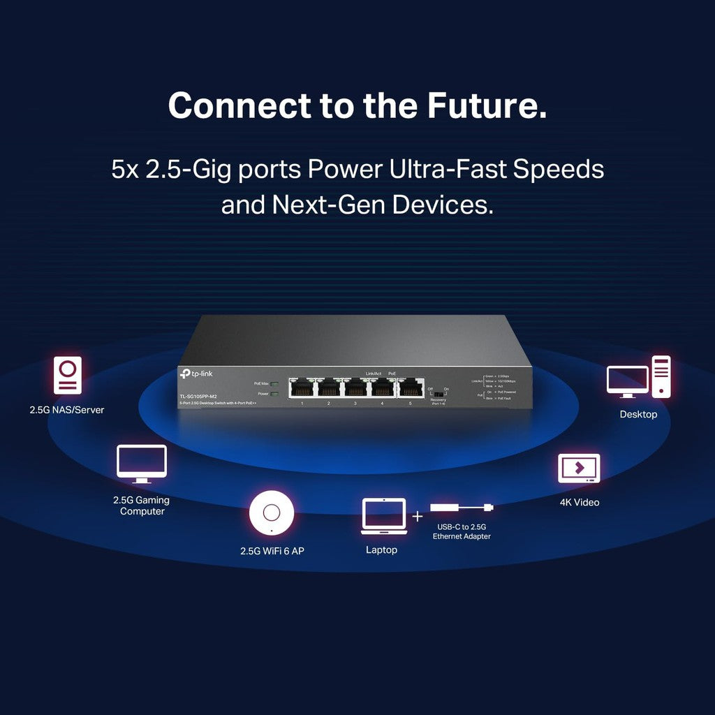 TP-Link (TL-SG105PP-M2) 5-Port 2.5G Desktop Switch with 4-Port PoE++ - 25 Gbps / LAN