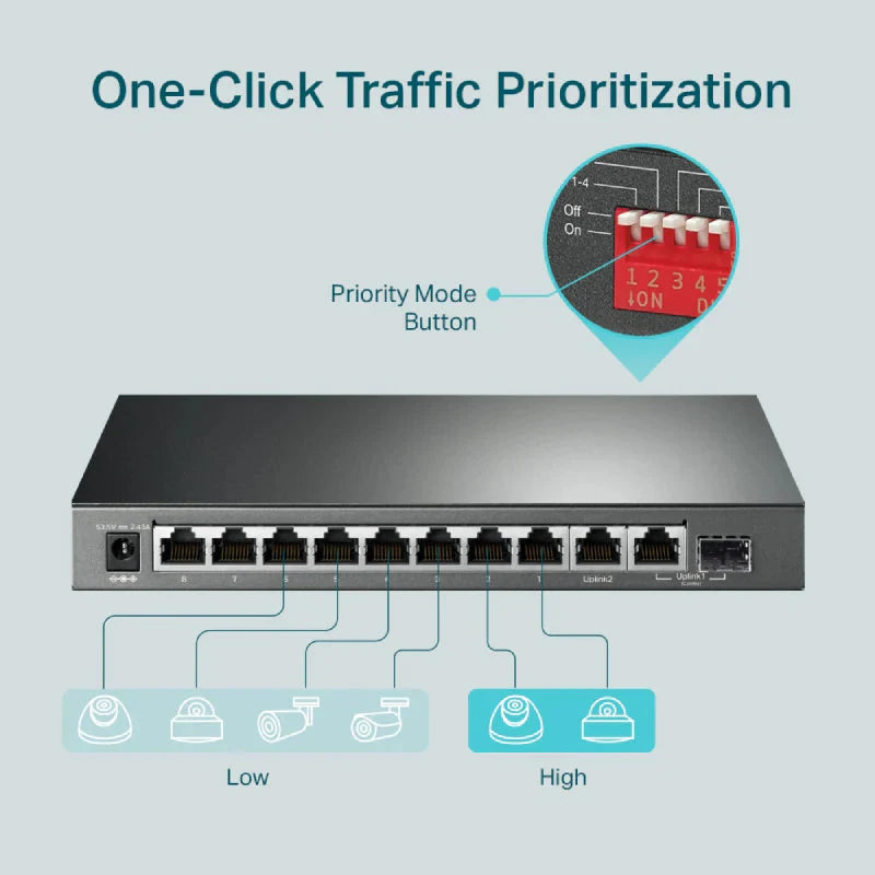 TP-Link TL-SG1210MP 10-Port Gigabit Desktop Switch with 8-Port PoE+ - 20 Gbps / LAN