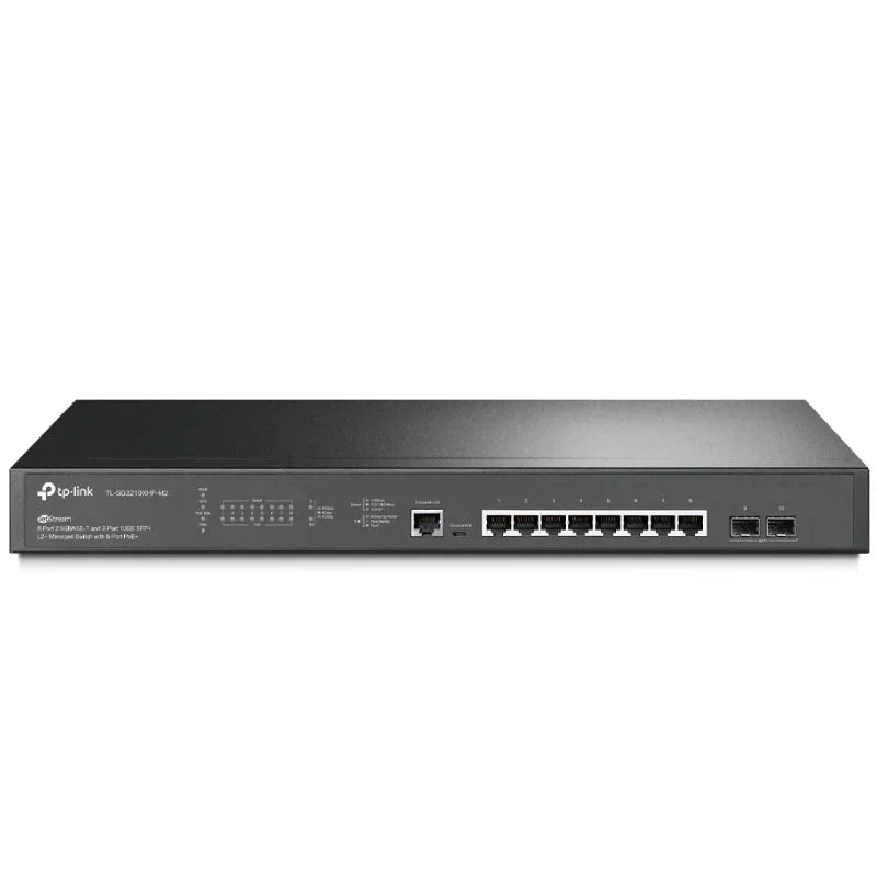 TP-Link (TL-SG3210XHP-M2) JetStream 8-Port 2.5GBASE-T and 2-Port 10GE SFP+ L2+ Managed Switch with 8-Port PoE+ - 80Gbps / Micro-USB / LAN