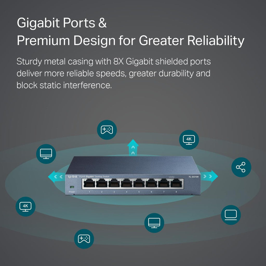 TP-Link TLSG108 8 Port Gigabit Ethernet Network Desktop Switch