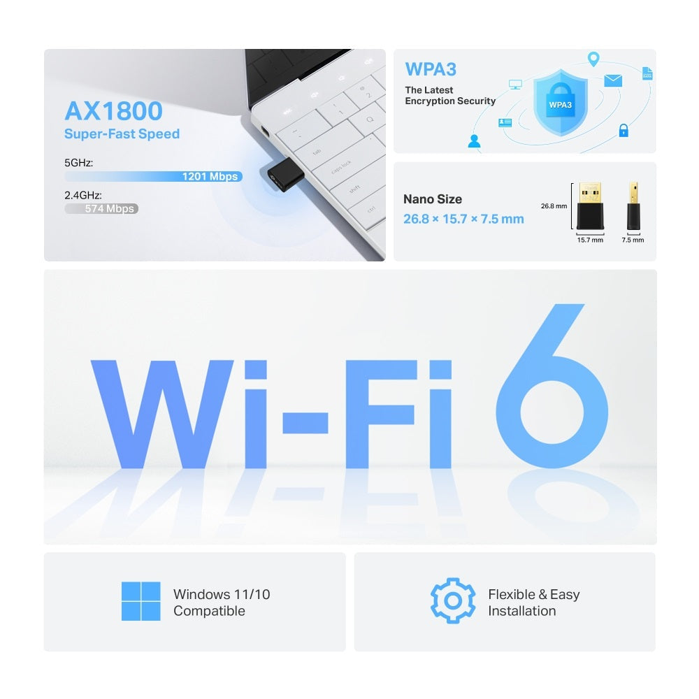 TP-Link TX20U Nano AX1800 Nano Wi-Fi 6 Wireless USB Adapter