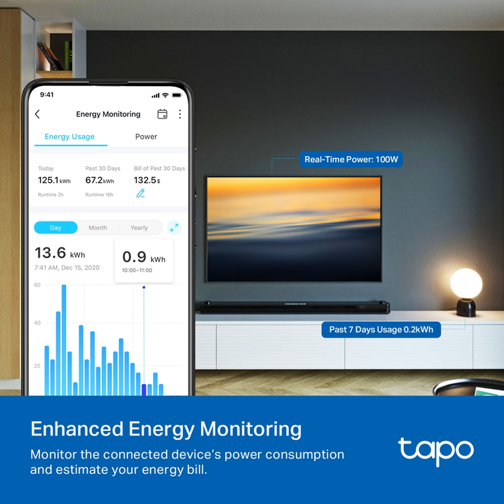 TP-Link Tapo P304M 4 Ports Smart WiFi Power Strip Socket Extension, 1.5m