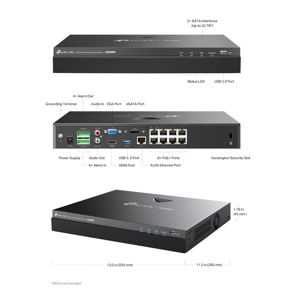 TP-Link VIGI NVR2008H-8MP VIGI 8 Channel PoE+ Network Video Recorder