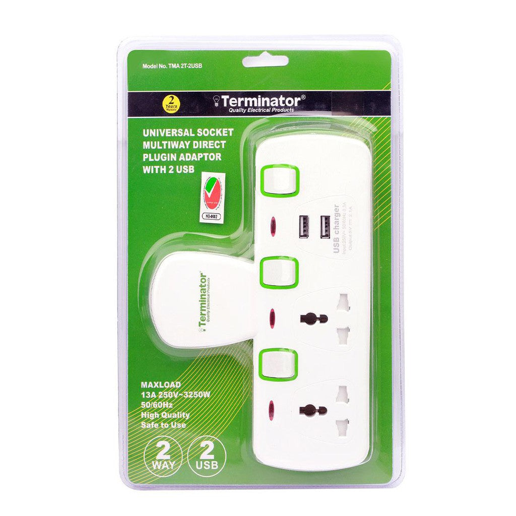 Terminator 2 Way Universal T-Socket USB