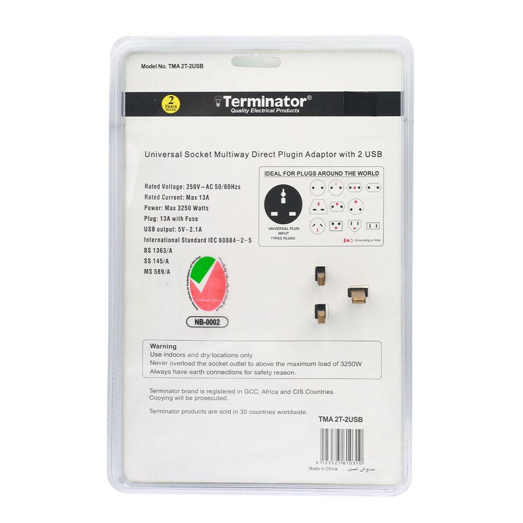 Terminator 2 Way Universal T-Socket USB