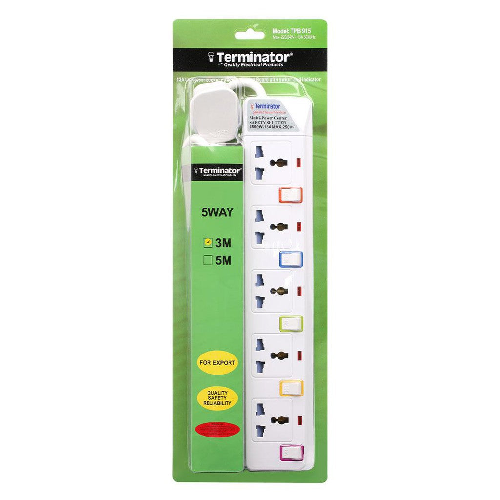 Terminator 5 Way Power Extension Socket 3M