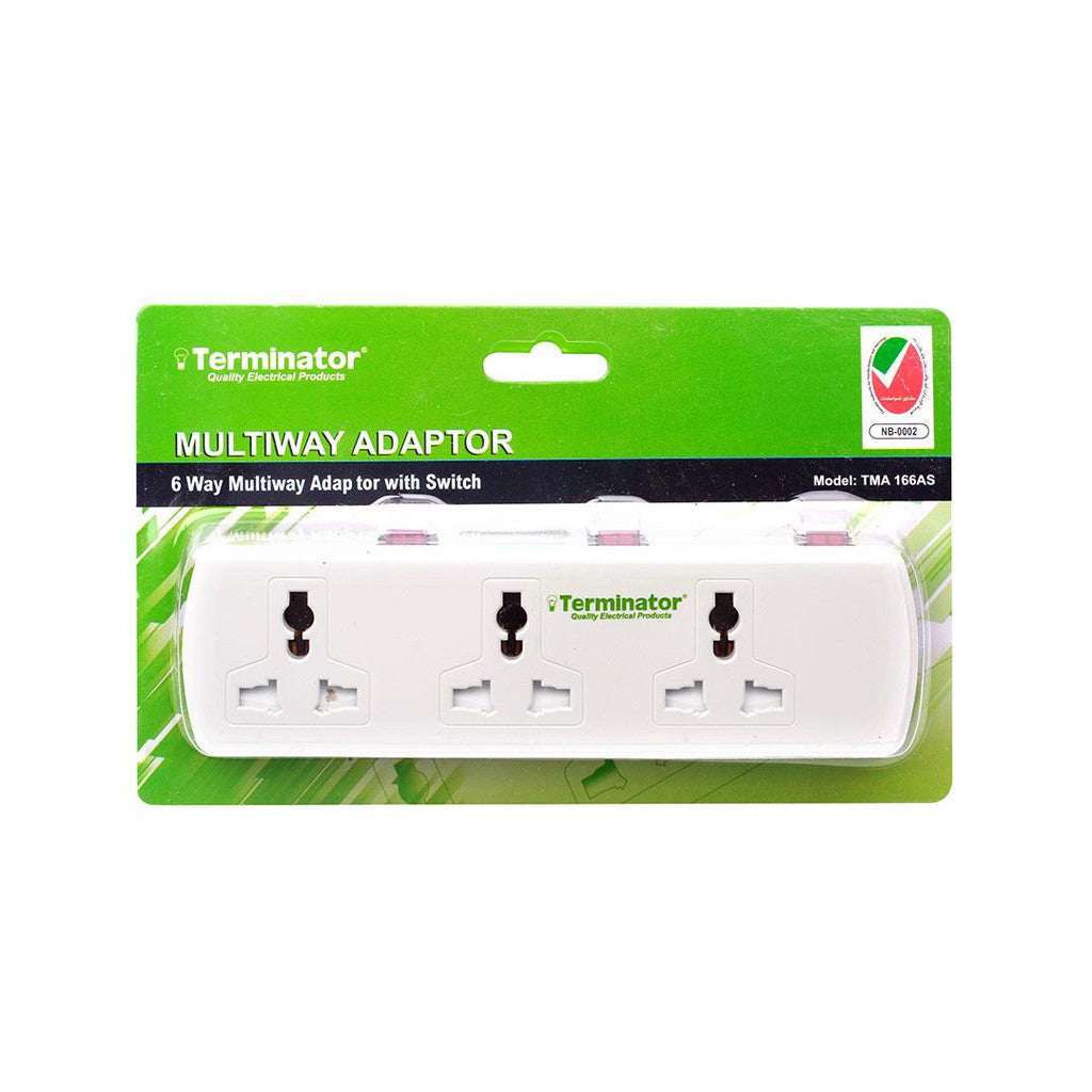 Terminator 6 Way T Socket With 3 Switches