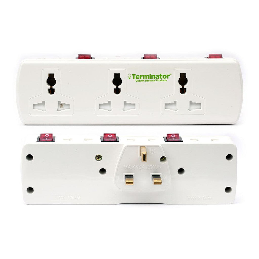 Terminator 6 Way T Socket With 3 Switches