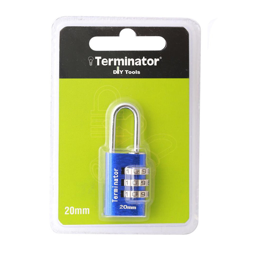 Terminator Combination Pad Lock 20MM Blue