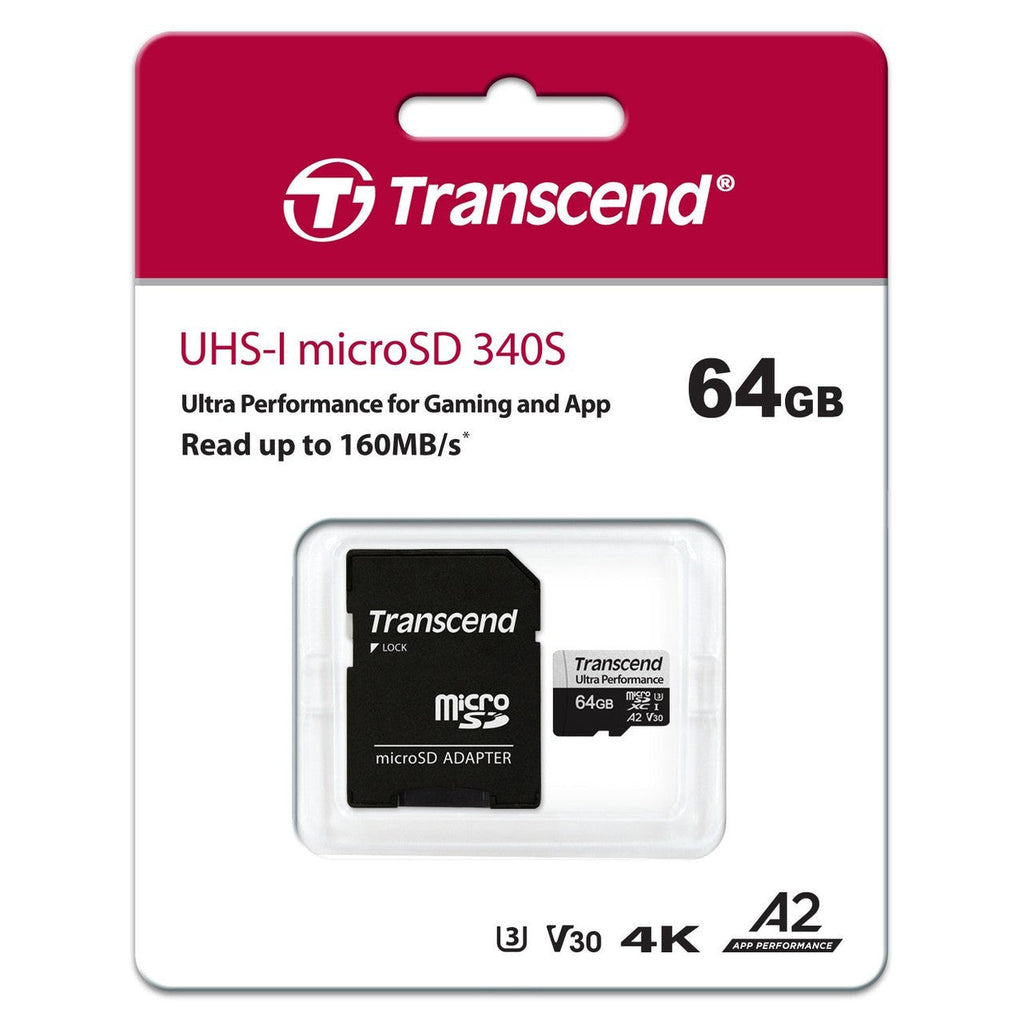 Transcend 64GB 340S microSD UHS-I U3 A2 Ultra Performance Memory Card w/Adapter