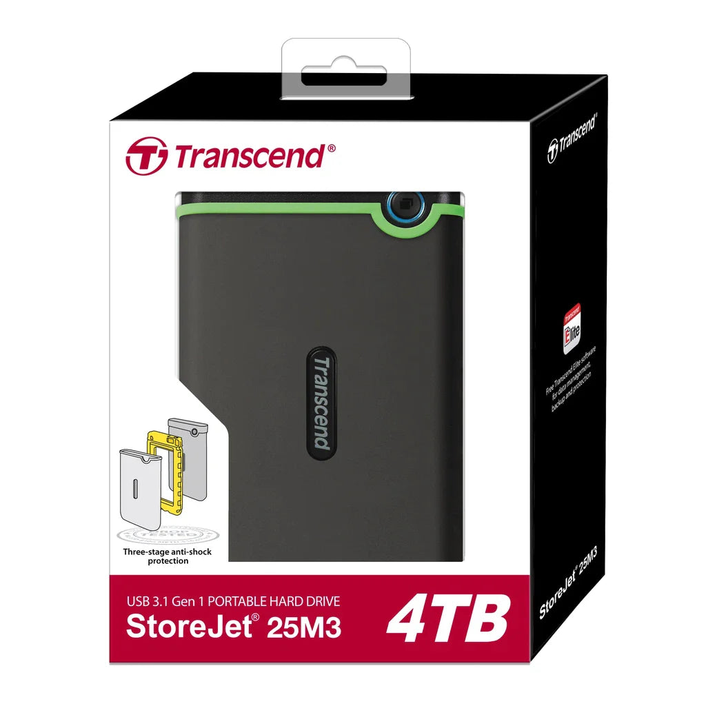 Transcend Storejet 4TB 2.5" USB 3.1 Gen 1, Portable HDD, Iron Gray (TS4TSJ25M3S)