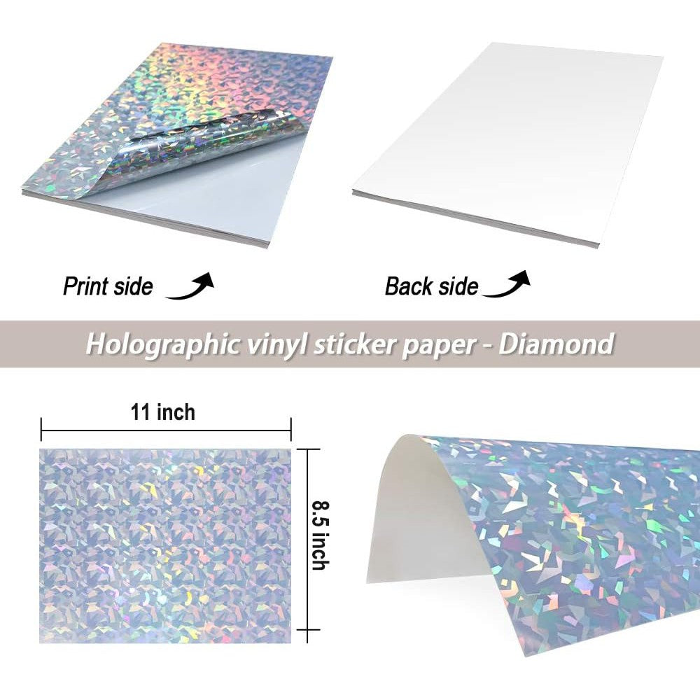 Transparent Holographic PET Vinyl Sticker Paper – Diamond/ A4/ 20 Sheets