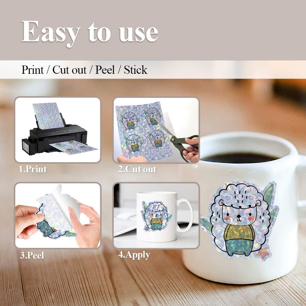 Transparent Holographic PET Vinyl Sticker Paper – Diamond/ A4/ 20 Sheets