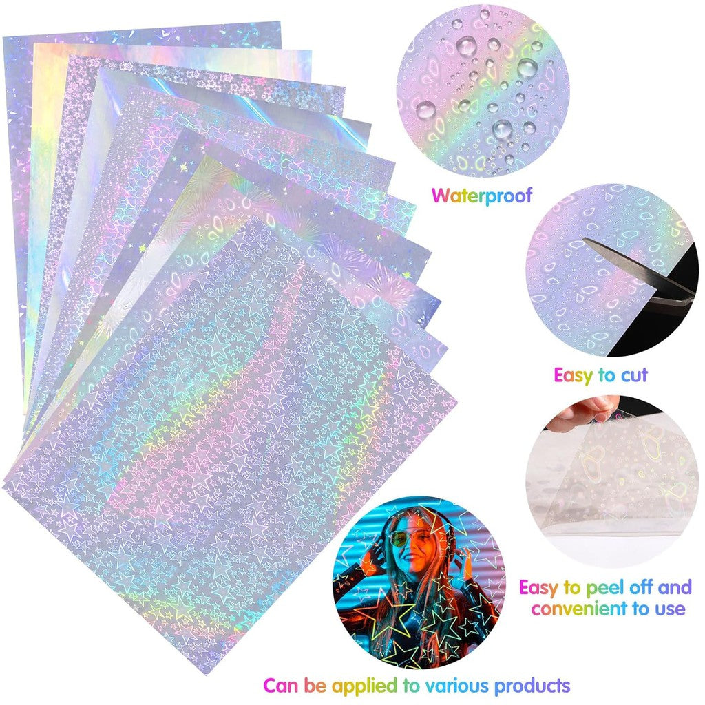 Transparent Holographic PET Vinyl Sticker Paper – Five-pointed Star/ A4/ 20 Sheets