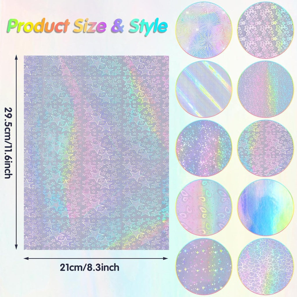 Transparent Holographic PET Vinyl Sticker Paper – Five-pointed Star/ A4/ 20 Sheets
