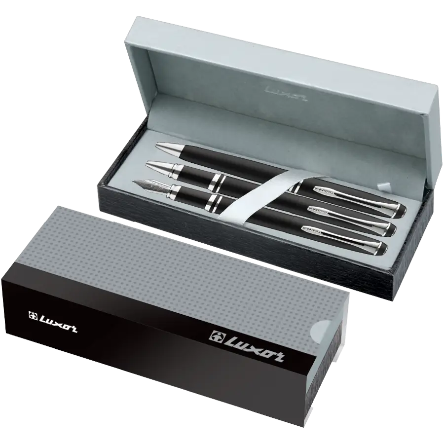 Luxor- Trident Pen Set Of 3 Pens- Black & Gold- Large